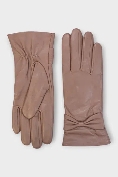 Infinity Leather Womens Nude Beige Italian Leather Soft Wool Lining Winter Bow Design Driving Gloves