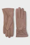 Infinity Leather Womens Nude Beige Italian Leather Soft Wool Lining Winter Bow Design Driving Gloves In Pink