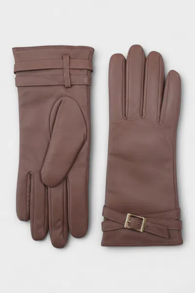 Infinity Leather Womens Nude Beige Italian Leather Soft Wool Lining Winter Buckle Driving Gloves In Brown