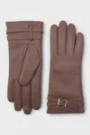 Infinity Leather Womens Nude Beige Italian Leather Soft Wool Lining Winter Buckle Driving Gloves In Pink