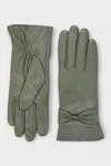 Infinity Leather Womens Olive Green Italian Leather Soft Wool Lining Winter Bow Design Driving Gloves In Green