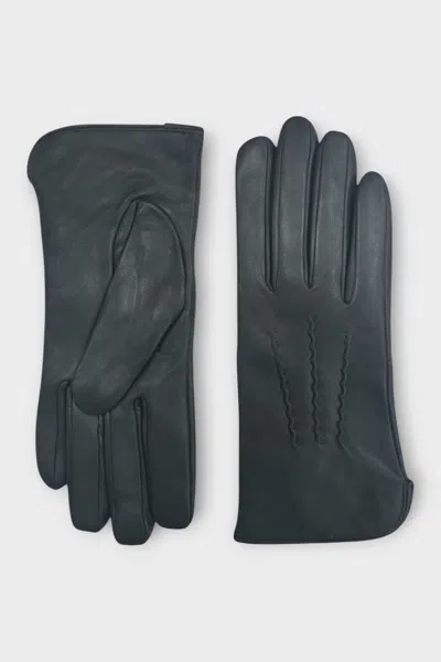 Infinity Leather Womens Olive Green Italian Leather Soft Wool Lining Winter Stitch Line Design Driving Gloves In Black