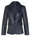 Infinity Leather Womens One Button Leather Blazer Jacket-newhaven In Black