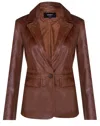 Infinity Leather Womens One Button Leather Blazer Jacket-newhaven In Multi