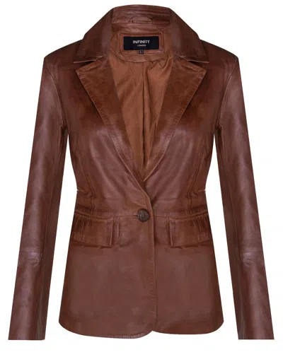 Infinity Leather Womens One Button Leather Blazer Jacket-newhaven In Brown
