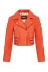 Infinity Leather Womens Cropped Brando Orange Leather Biker Jacket-durban In Orange