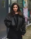 Infinity Leather Womens Oversized Leather Ma-1 Bomber Jacket - Warrington In Black