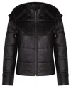 Infinity Leather Womens Puffer Leather Bomber Jacket-ajax In Black