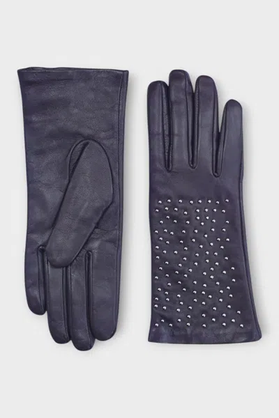 Infinity Leather Womens Purple Italian Leather Soft Wool Lining Winter Studded Design Driving Gloves In Blue