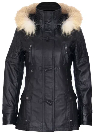 Infinity Leather Womens Quilted Leather Hooded Parka Jacket-northampton In Black