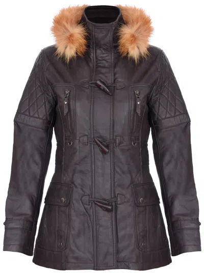 Infinity Leather Womens Quilted Leather Hooded Parka Jacket-northampton In Brown