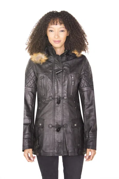 Infinity Leather Womens Quilted Leather Parka Jacket-brussels In Black