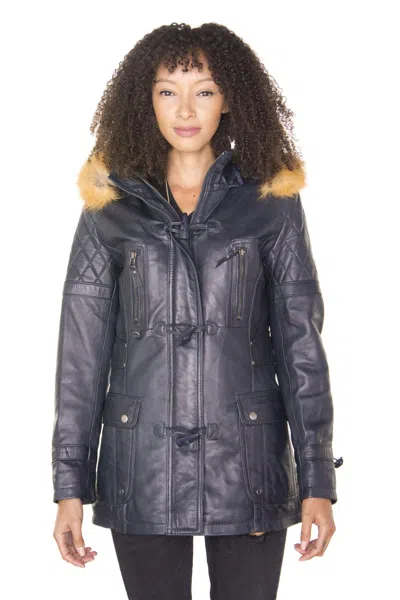Infinity Leather Womens Quilted Leather Parka Jacket-brussels In Blue