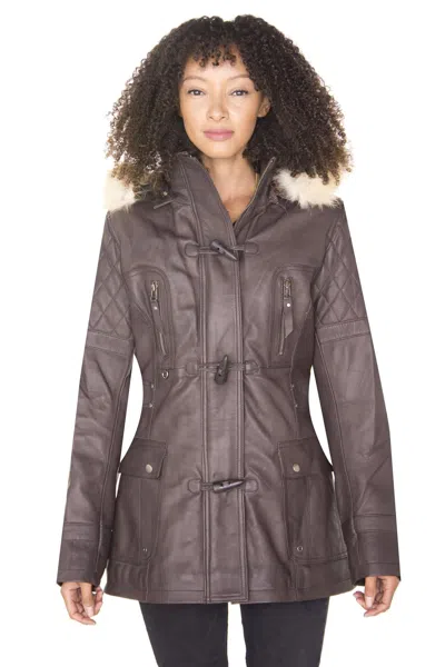 Infinity Leather Womens Quilted Leather Parka Jacket-brussels In Brown