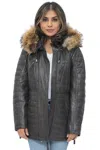 Infinity Leather Womens Slim Fit Leather Hooded Parka Jacket-northam In Brown