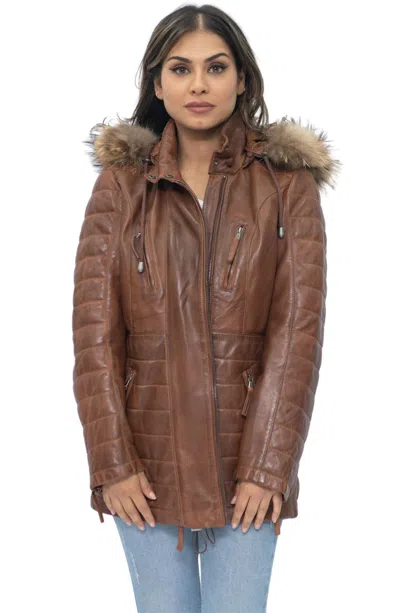Infinity Leather Womens Quilted Leather Parka Jacket-curitiba In Multi