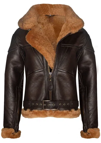 Infinity Leather Womens Raf Sheepskin Flying Jacket-albany In Brown