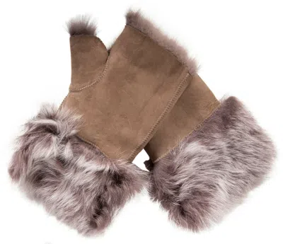 Infinity Leather Womens Shearling Mittens Fingerless Cuffs Toscana Suede Sheepskin Fur In Beige