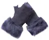 Infinity Leather Womens Shearling Mittens Fingerless Cuffs Toscana Suede Sheepskin Fur In Blue