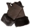 Infinity Leather Womens Shearling Mittens Fingerless Cuffs Toscana Suede Sheepskin Fur In Brown