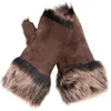 Infinity Leather Womens Shearling Mittens Fingerless Cuffs Toscana Suede Sheepskin Fur In Gold