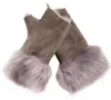 Infinity Leather Womens Shearling Mittens Fingerless Cuffs Toscana Suede Sheepskin Fur In Grey