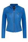 Infinity Leather Womens Slim-fit Leather Biker Jacket-maldon In Blue