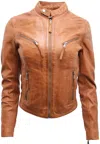 Infinity Leather Womens Slim-fit Leather Biker Jacket-maldon In Brown