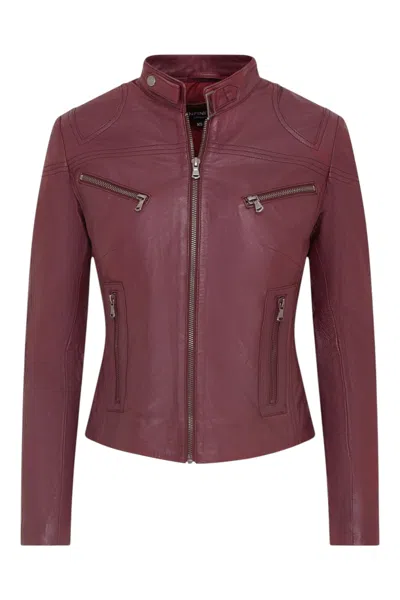 Infinity Leather Womens Slim-fit Leather Biker Jacket-maldon In Brown