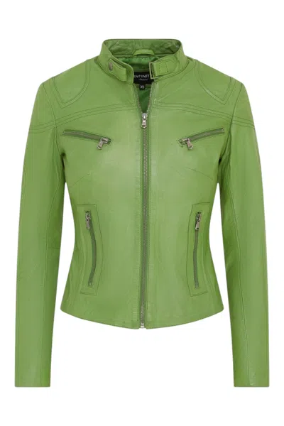INFINITY LEATHER WOMENS SLIM-FIT LEATHER BIKER JACKET-MALDON