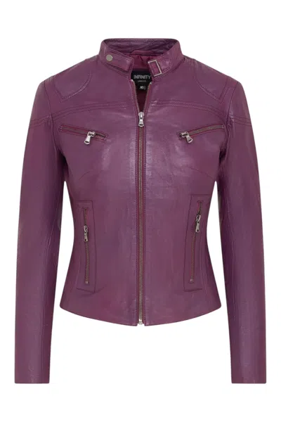 Infinity Leather Womens Slim-fit Leather Biker Jacket-maldon In Purple