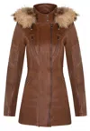 Infinity Leather Womens Slim Fit Leather Hooded Parka Jacket-northam In Multi