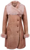 Infinity Leather Womens Suede Merino Shearling Coat With Toscana Collar-hanoi In Beige