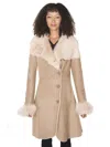 Infinity Leather Womens Suede Merino Shearling Coat With Toscana Collar-rochford In Beige