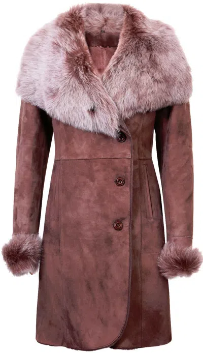 Infinity Leather Womens Suede Merino Shearling Coat With Toscana Collar-rochford In Brown