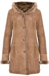 Infinity Leather Womens Suede Merino Sheepskin Parka Coat-richmond In Brown