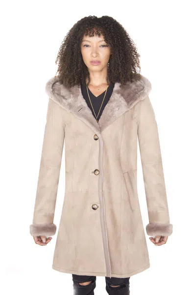 Infinity Leather Womens Suede Merino Sheepskin Parka Coat-richmond In Neutral