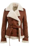 Infinity Leather Womens Tan Double Breasted Sheepskin Aviator Jacket-leshan In Multi