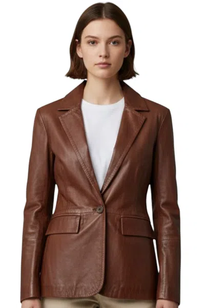 Infinity Leather Womens Tan Italian Leather Blazer Jacket-chongqing In Brown