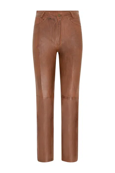 Infinity Leather Womens Tan Lamb Leather 501 Biker Jeans - Ankara In Brown