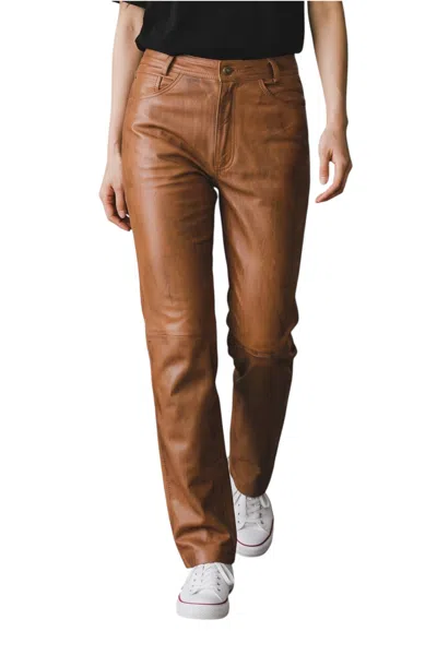 Infinity Leather Womens Tan Lamb Leather 501 Biker Jeans - Sogndal In Brown