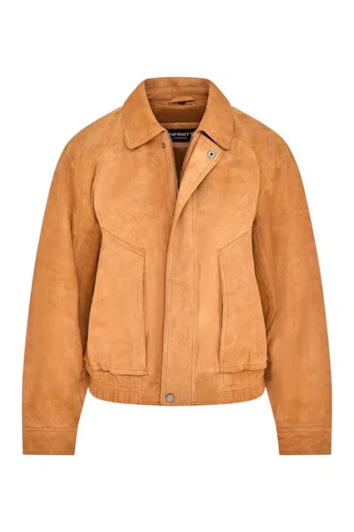 Infinity Leather Womens Tan Leather Biker Bomber Oversized Jacket - Blouson In Brown