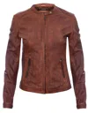 Infinity Leather Womens Tan Leather Biker Jacket-prague In Multi