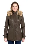 Infinity Leather Womens Tan Leather Hooded Parka Jacket-charleville In Green