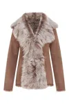 Infinity Leather Womens Taupe Sheepskin Toscana Shearling Suede Leather Jacket - Noiré In Nude