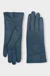 Infinity Leather Womens Teal Green Italian Leather Soft Wool Lining Winter Button Design Driving Gloves In Blue