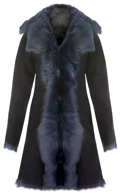 Infinity Leather Womens Toscana Sheepskin Suede Trench Coat-rochester In Blue