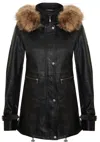 Infinity Leather Womens Warm Leather Hooded Parka Jacket-northwich In Black