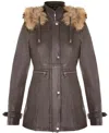 Infinity Leather Womens Warm Leather Hooded Parka Jacket-northwich In Brown