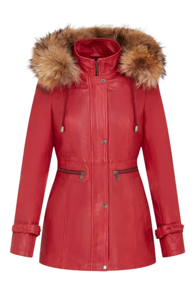 Infinity Leather Womens Warm Leather Hooded Parka Jacket-northwich In Red